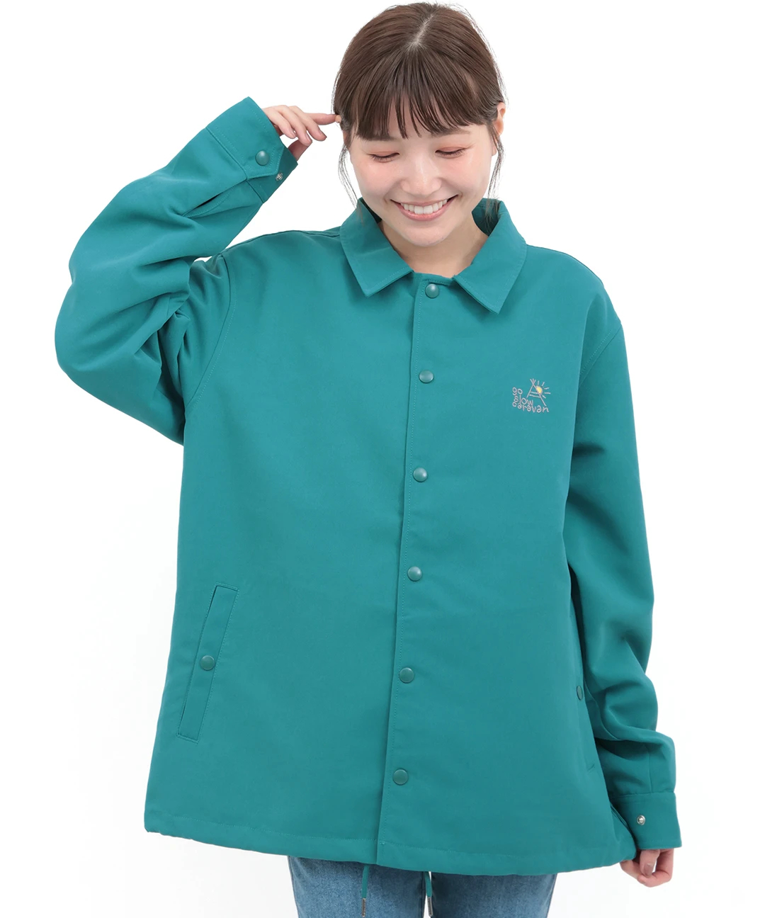 桃 コーチジャケット go slow caravan キャンバスワッペンコーチジャケット【WEB限定