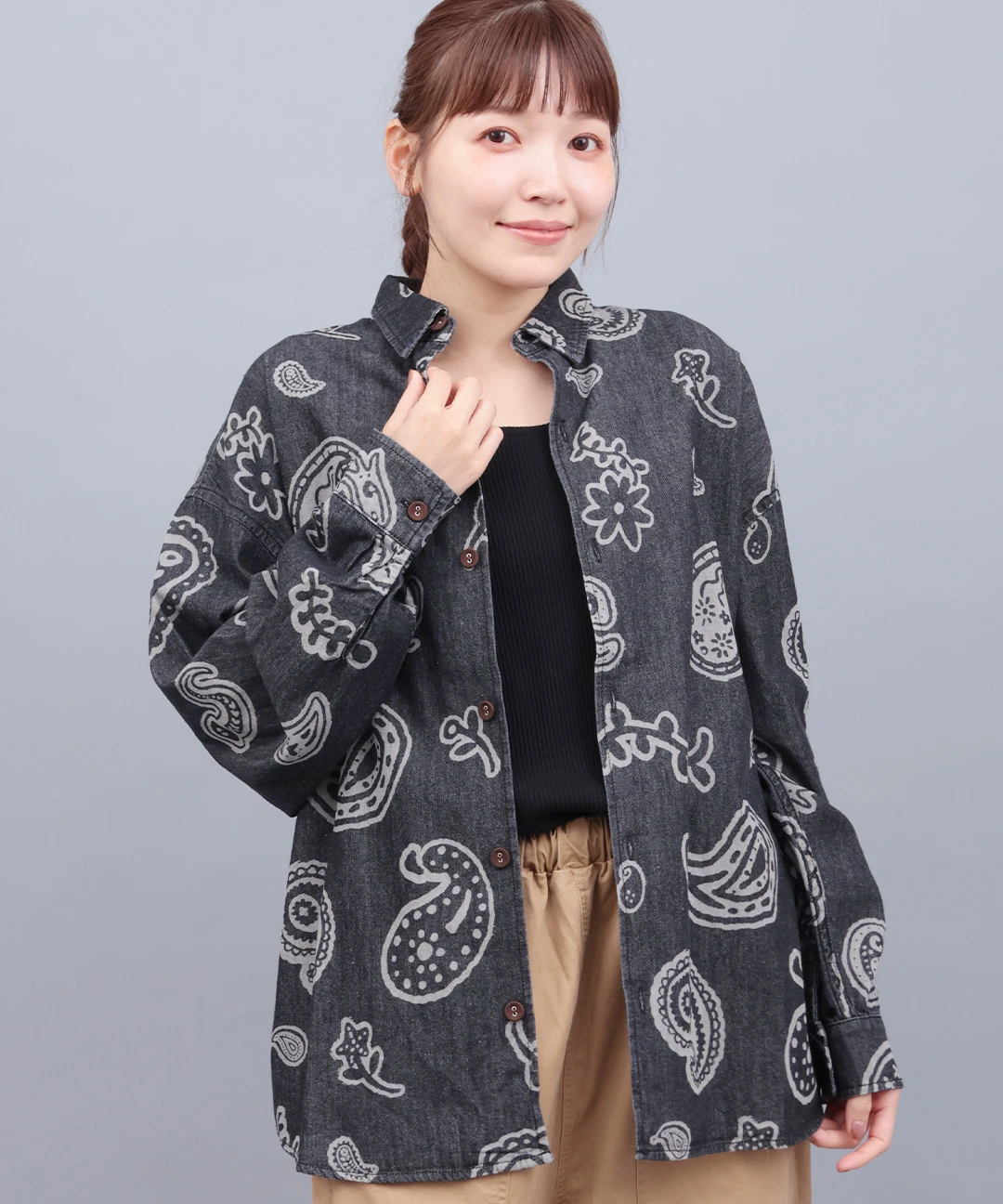 チチカカ（titicaca）/go slow caravan デニム総柄抜染ペイズリーシャツ【WEB限定】 go slow caravan デニム総柄抜染ペイズリーシャツ【WEB限定】 / シャツ