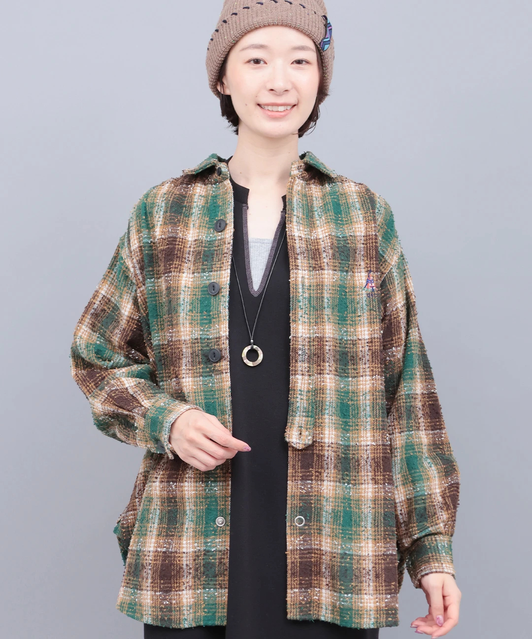 go slow caravan ビエラチェックギャザーオーバーシャツ【WEB限定