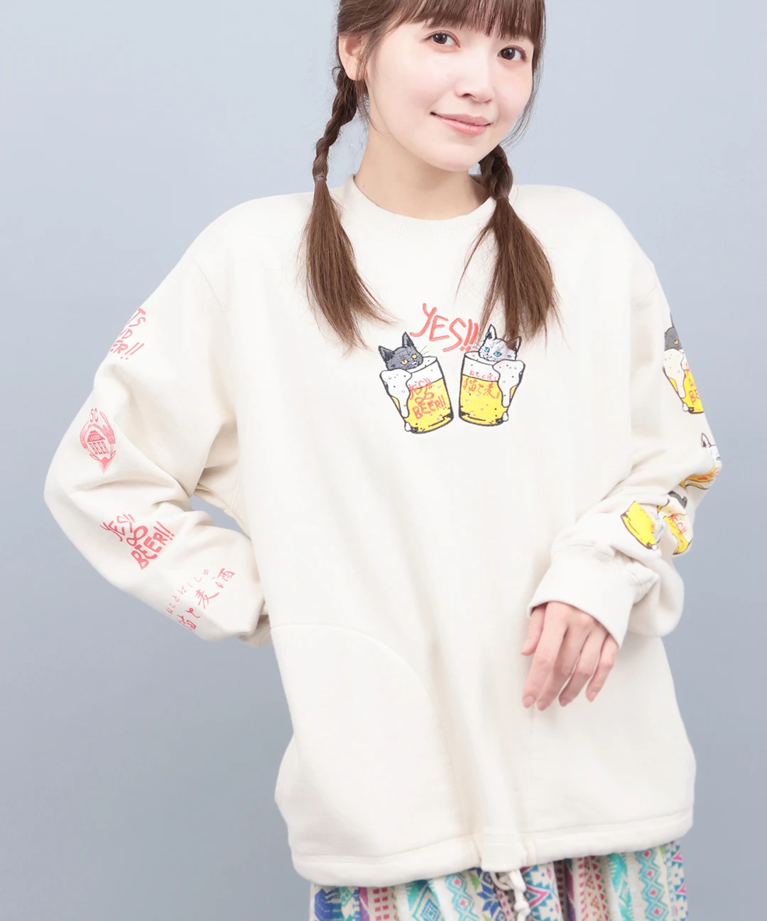 go slow caravan 猫と麦酒 裏毛クルースウェット【WEB限定