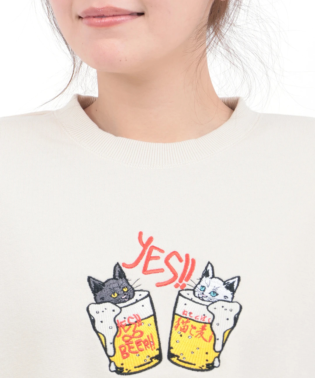 go slow caravan 猫と麦酒 裏毛クルースウェット【WEB限定