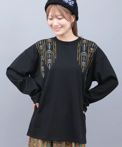 【奈様】⭐チチカカおまとめ2点⭐黒 長袖チュニック サイドカラフル模様 152692：ネコ蝶柄チュニックの通販-ScoLar