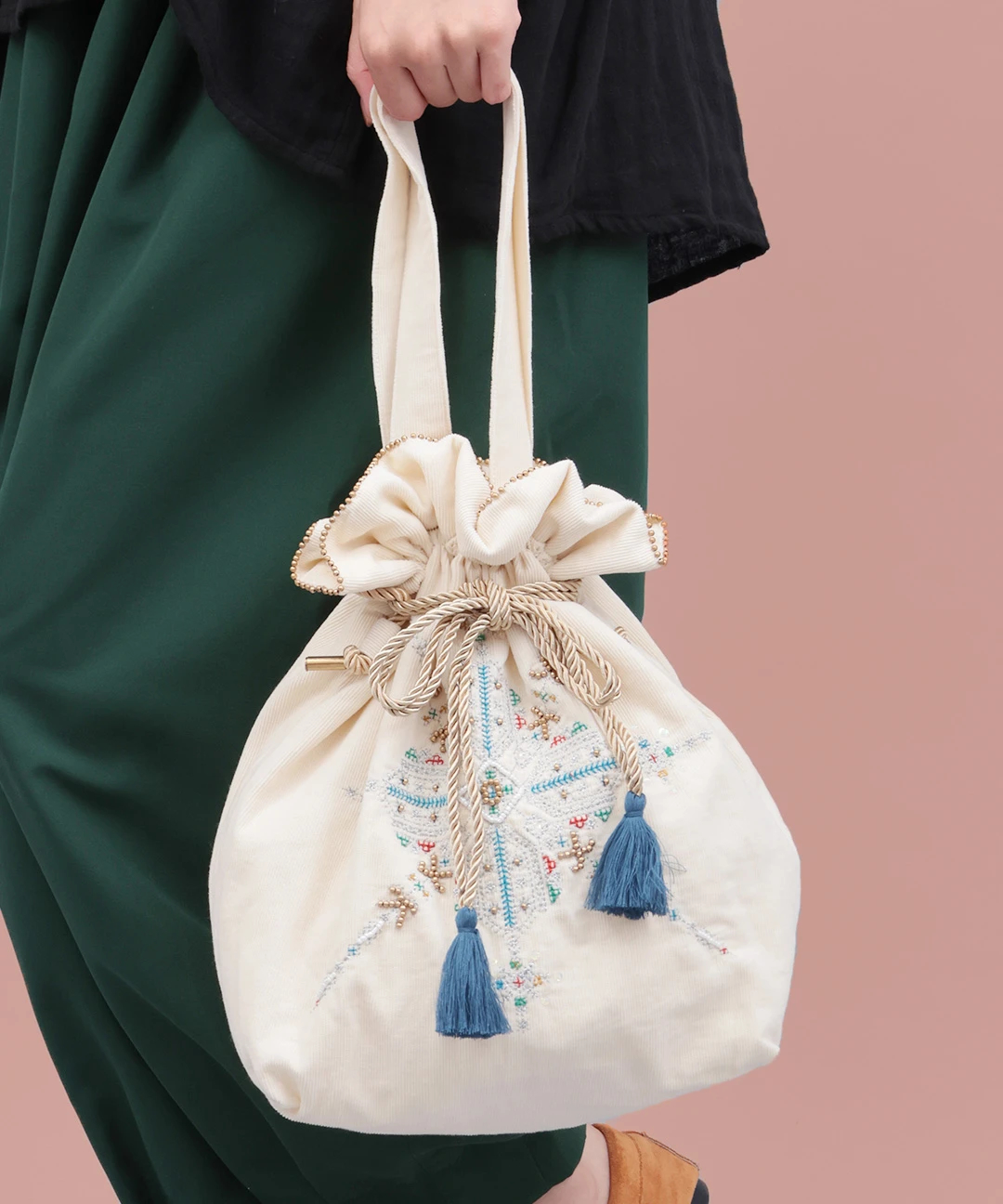 Rico フェズ刺繍巾着ショルダートートバッグ / トート・エコバッグ