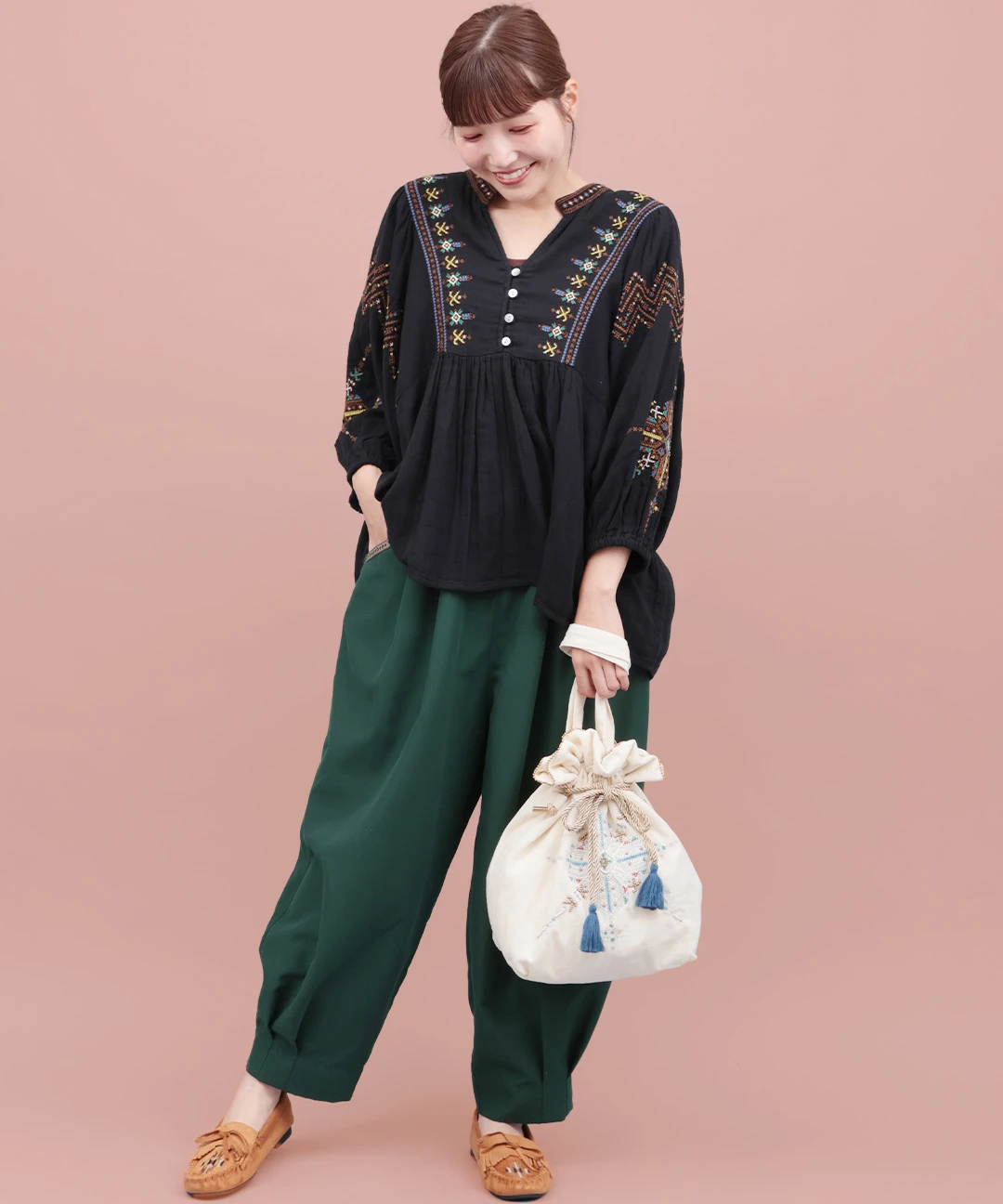 Rico フェズ刺繍巾着ショルダートートバッグ / トート・エコバッグ