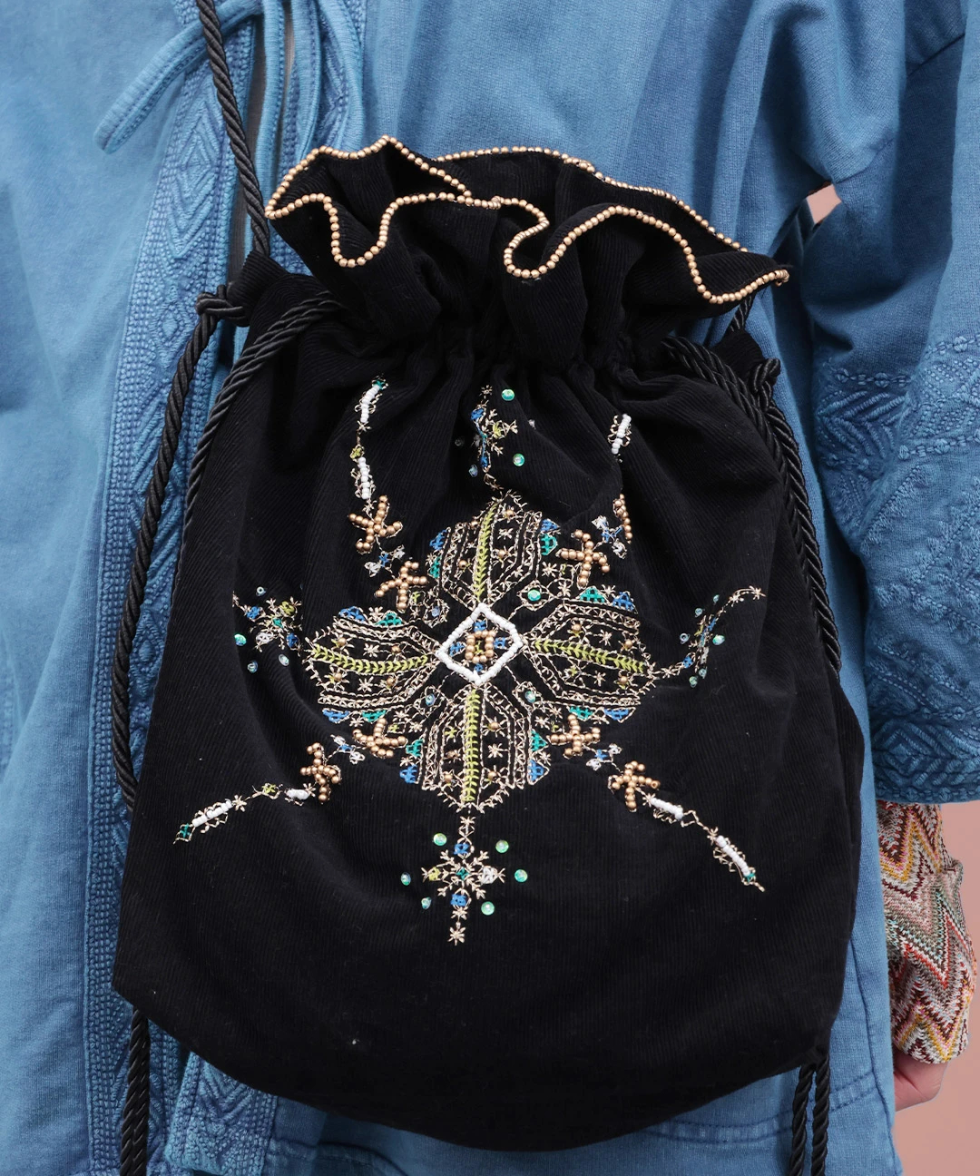Rico フェズ刺繍巾着ショルダートートバッグ / トート・エコバッグ 