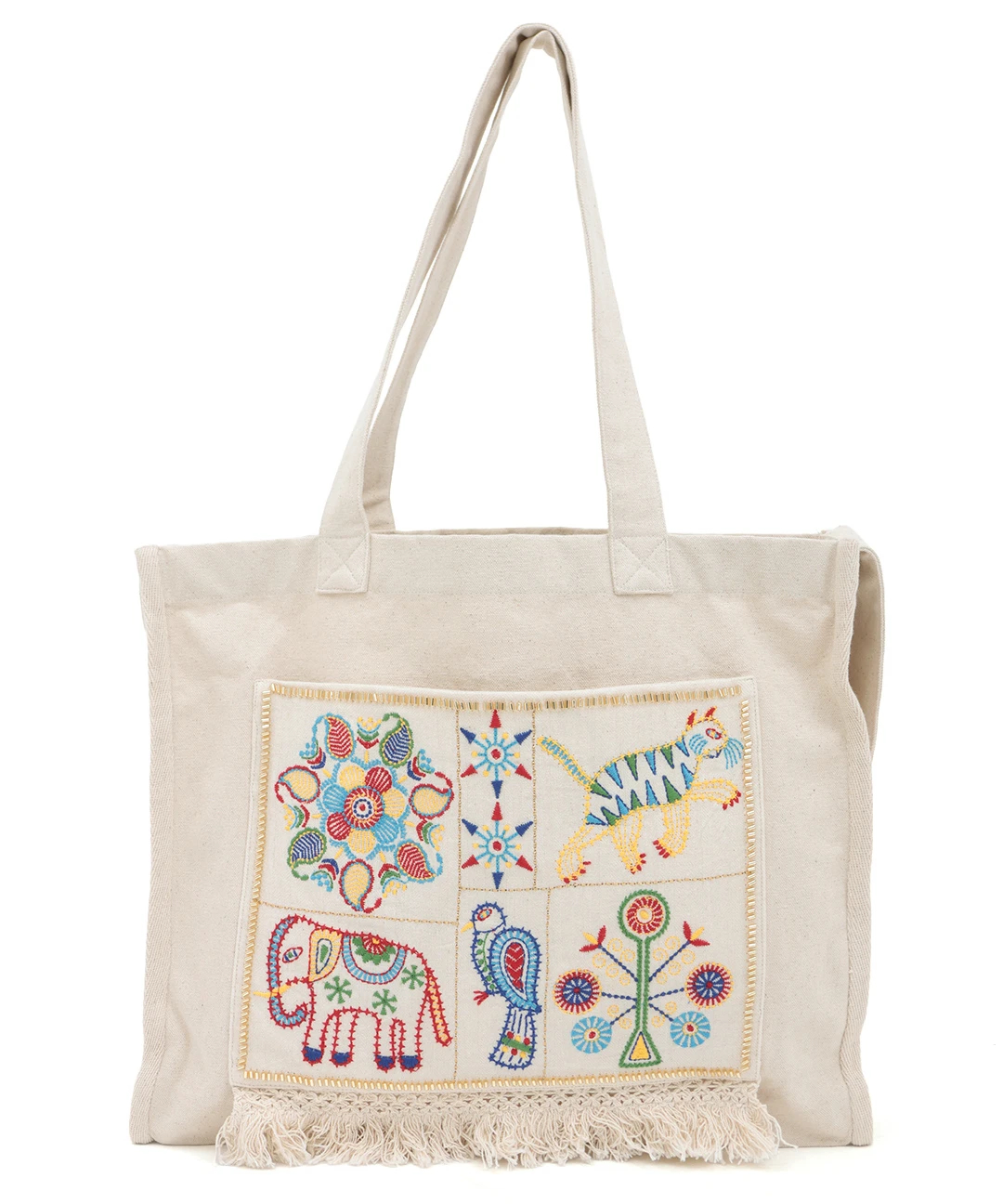 インド刺繍トート カンタ 刺繍 バッグ ラリーキルトのワンショルダー