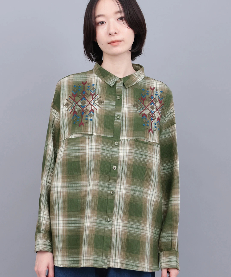 チチカカ |刺繍ワッフルチェックシャツ