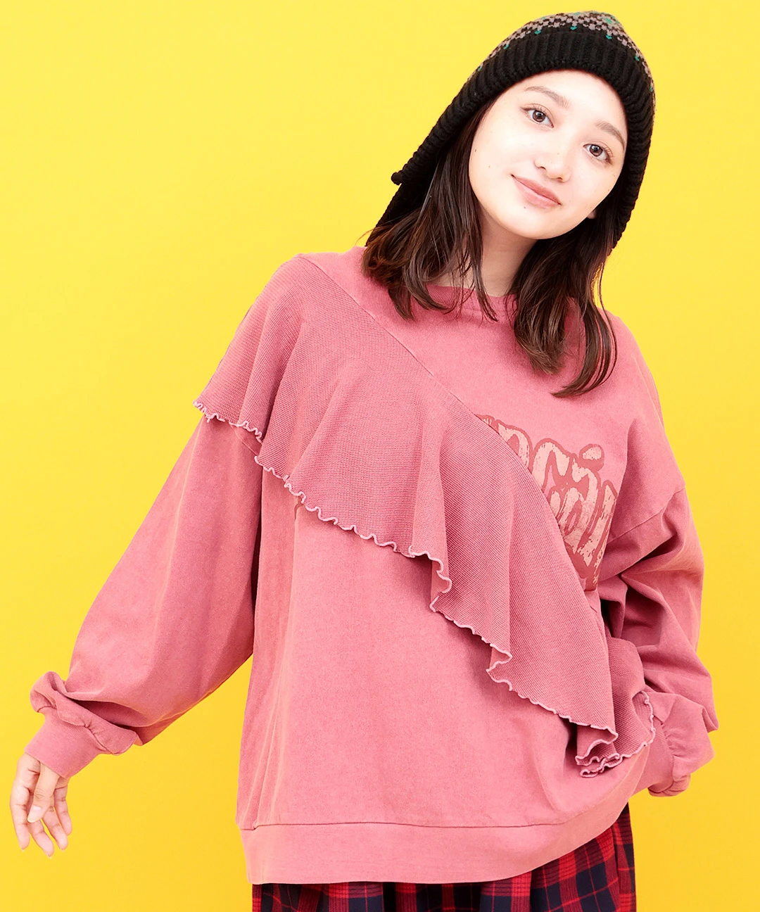 ここ　美品☆COTOO 紫半袖フリルカットソー　38.M 伸縮性あり アシンメトリーフリルカットソー 半袖Tシャツ フリル[品番