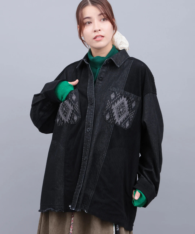 デニムコールパッチシャツ/着用写真