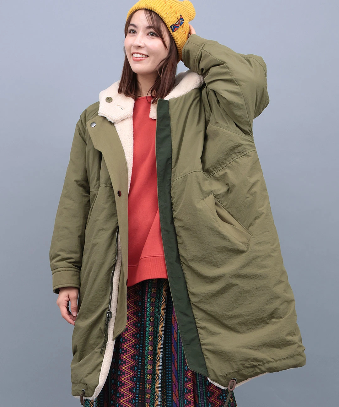 極美品✨ MAISON SPECIAL リバーシブル ボアロングコート カーキ セール】リバーシブルキルティングボアロングコート 918012