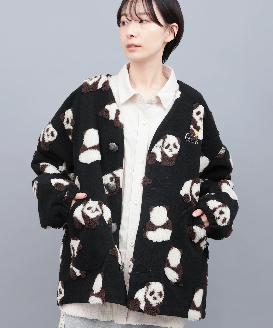 go slow caravan ジャカードボアコンチョカーディガン【WEB限定