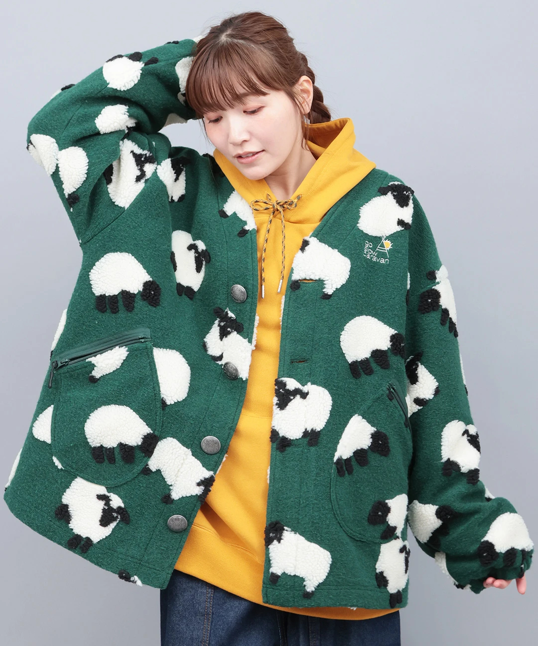 go slow caravan ジャカードボアコンチョカーディガン【WEB限定