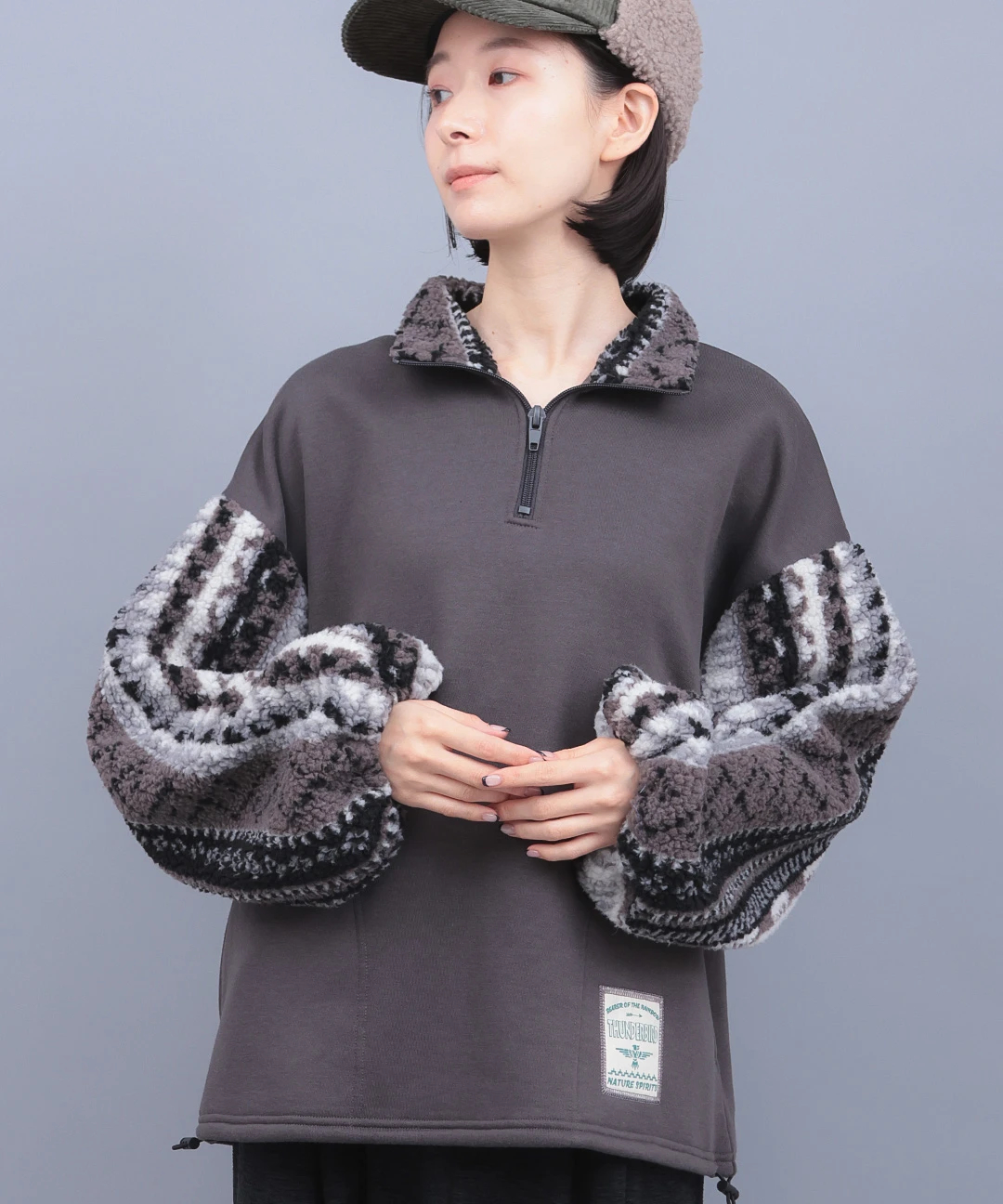 裏起毛×ボアスリーブハーフジッププルオーバー 【3月2日(月)15時までの