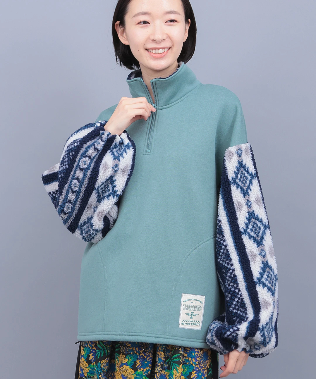 裏起毛×ボアスリーブハーフジッププルオーバー 【3月2日(月)15時までの