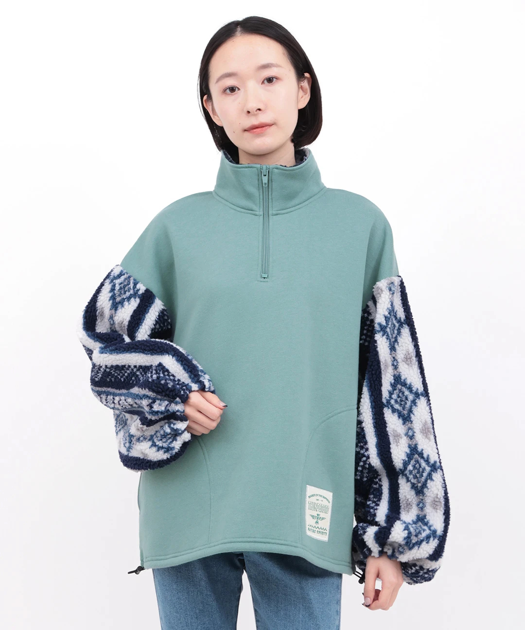 裏起毛×ボアスリーブハーフジッププルオーバー 【3月2日(月)15時までの