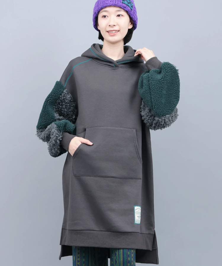 チチカカ |裏起毛×ボアスリーブフードワンピース