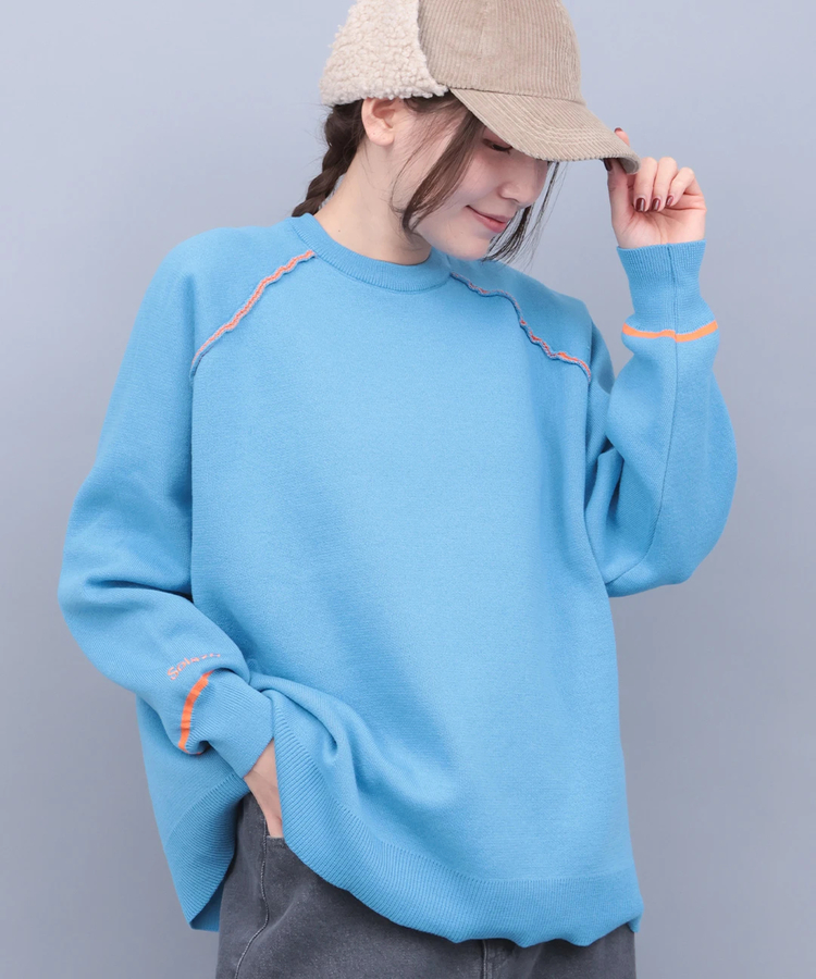 サンフェイスエンブロイダリー スウェットライクニットプルオーバー/着用写真