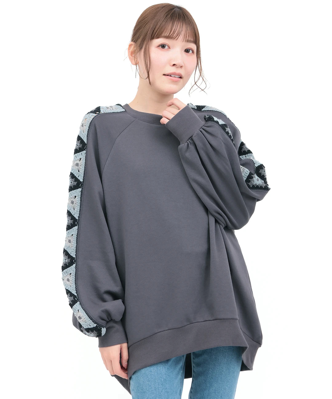 クロシェラインスリーブプルオーバー / スウェット・パーカー