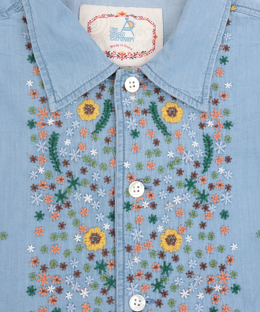go slow caravan ライトデニムパネル刺繍シャツ【WEB限定】 / シャツ