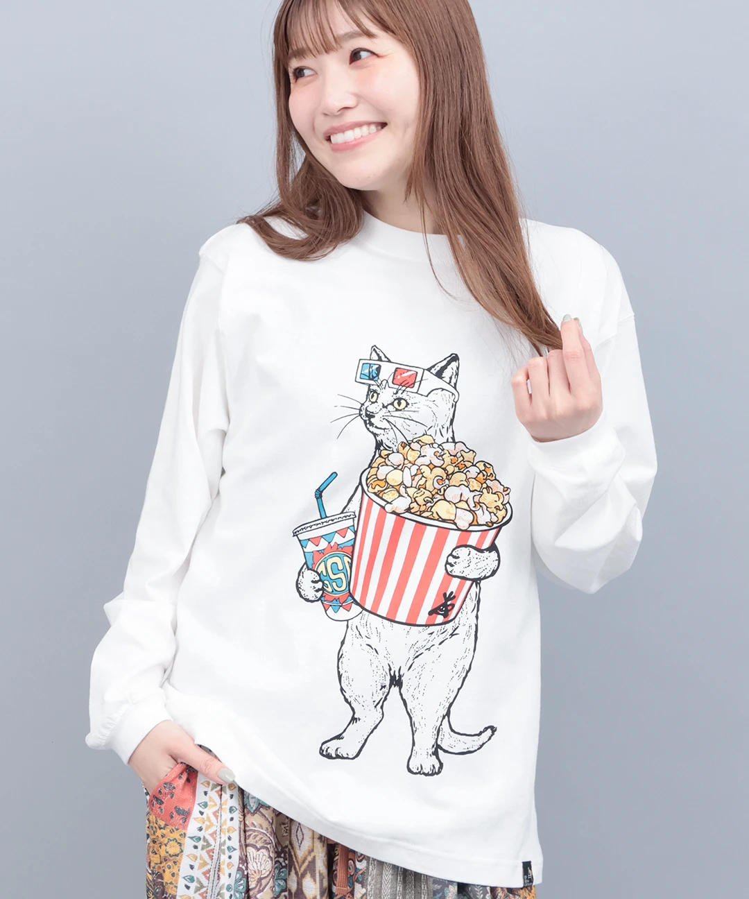go slow caravan USAコットンシネマ猫ロングTシャツ【WEB限定】 / T