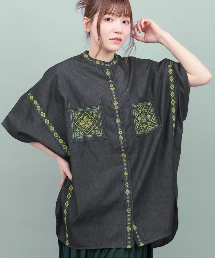 チチカカ |Rico ライトデニムメヒコタイル刺繍シャツ