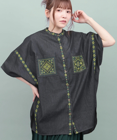 チチカカ |Rico ライトデニムメヒコタイル刺繍シャツ