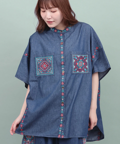 チチカカ |Rico ライトデニムメヒコタイル刺繍シャツ