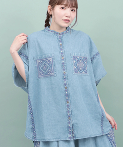 チチカカ |Rico ライトデニムメヒコタイル刺繍シャツ