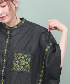 チチカカ |Rico ライトデニムメヒコタイル刺繍シャツ