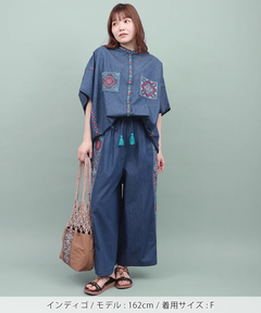 チチカカ |Rico ライトデニムメヒコタイル刺繍シャツ