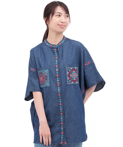 チチカカ |Rico ライトデニムメヒコタイル刺繍シャツ