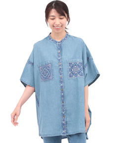 チチカカ |Rico ライトデニムメヒコタイル刺繍シャツ