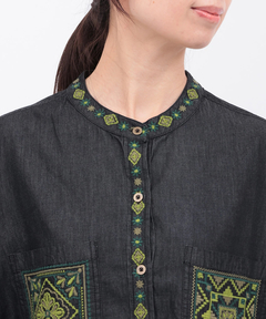 チチカカ |Rico ライトデニムメヒコタイル刺繍シャツ