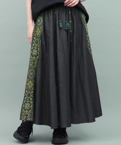 チチカカ |Rico ライトデニムメヒコタイル刺繍フレアスカート