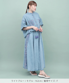 チチカカ |Rico ライトデニムメヒコタイル刺繍フレアスカート