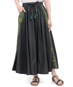 チチカカ |Rico ライトデニムメヒコタイル刺繍フレアスカート