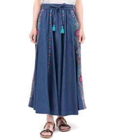 チチカカ |Rico ライトデニムメヒコタイル刺繍フレアスカート