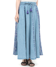 チチカカ |Rico ライトデニムメヒコタイル刺繍フレアスカート