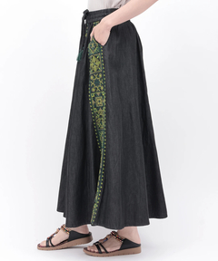 チチカカ |Rico ライトデニムメヒコタイル刺繍フレアスカート