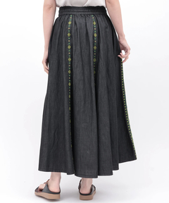 チチカカ |Rico ライトデニムメヒコタイル刺繍フレアスカート