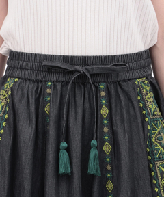 チチカカ |Rico ライトデニムメヒコタイル刺繍フレアスカート