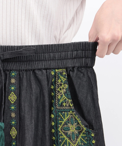 チチカカ |Rico ライトデニムメヒコタイル刺繍フレアスカート