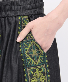 チチカカ |Rico ライトデニムメヒコタイル刺繍フレアスカート