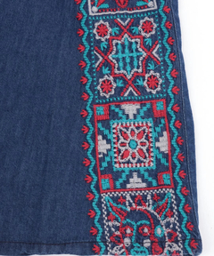 チチカカ |Rico ライトデニムメヒコタイル刺繍フレアスカート