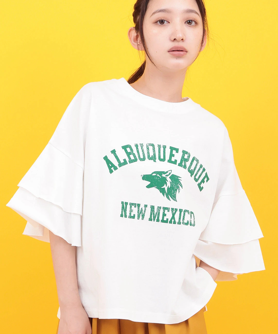 新品未使用 イタリア購入 南国フルーツプラッター フレアスリーブカットソー Orale! ラッフルスリーブTシャツ / Tシャツ・カットソー | エスニック