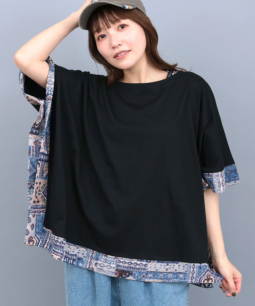 柄切替スクエアポンチョ / Tシャツ・カットソー | エスニック