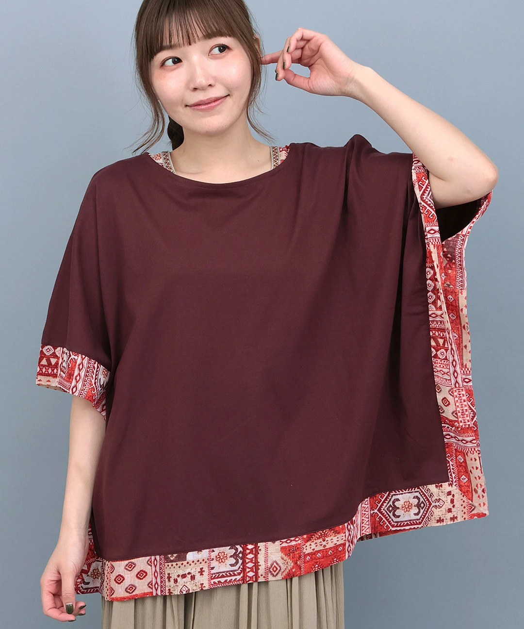 柄切替スクエアポンチョ / Tシャツ・カットソー | エスニック