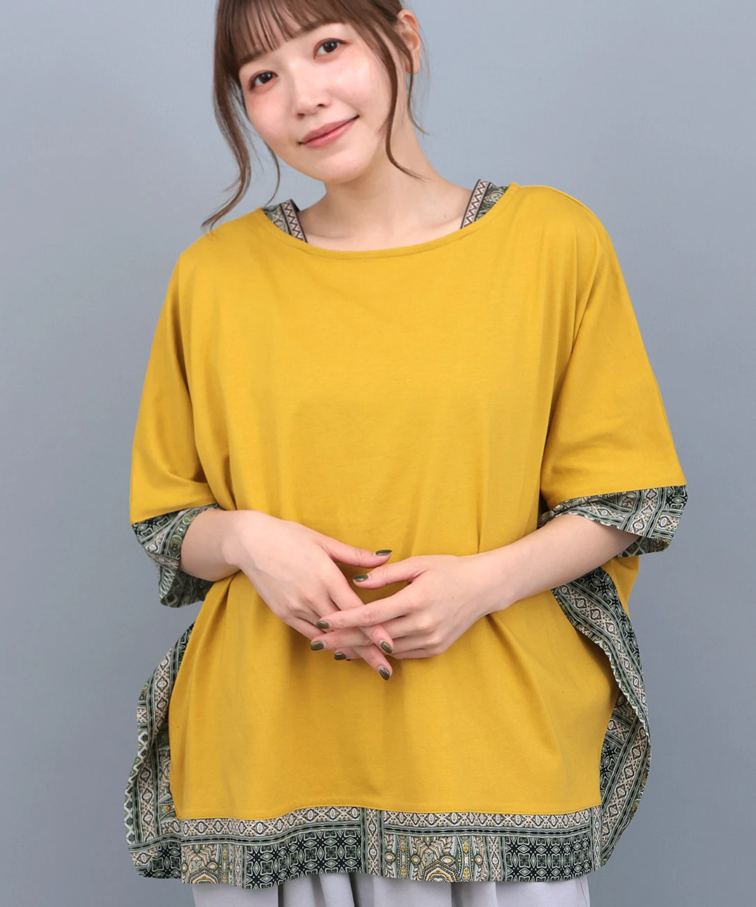 柄切替スクエアポンチョ / Tシャツ・カットソー | エスニック