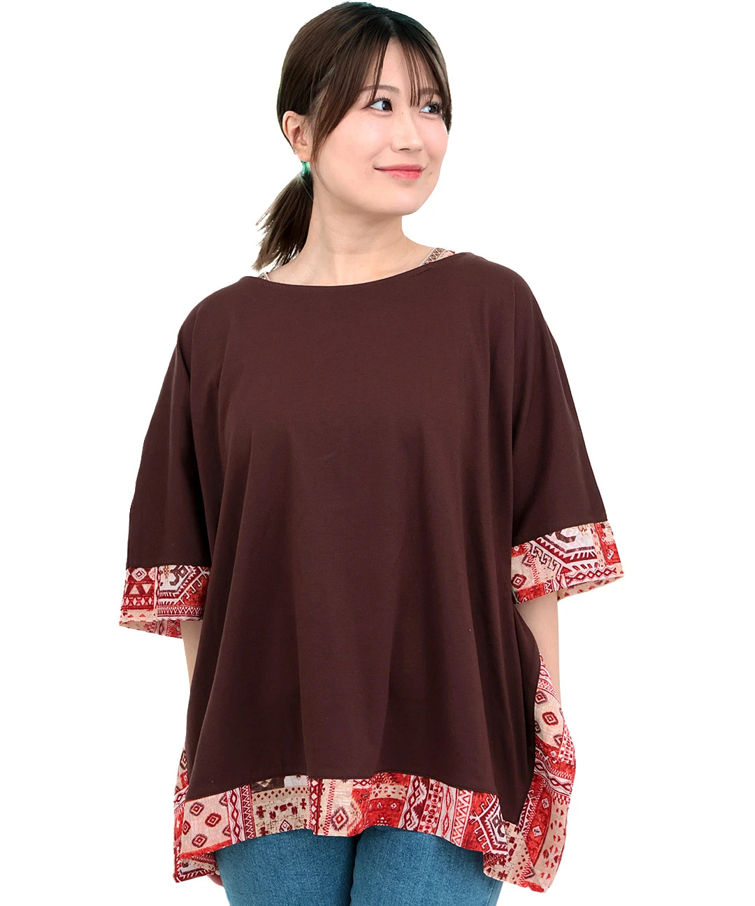 柄切替スクエアポンチョ / Tシャツ・カットソー | エスニック