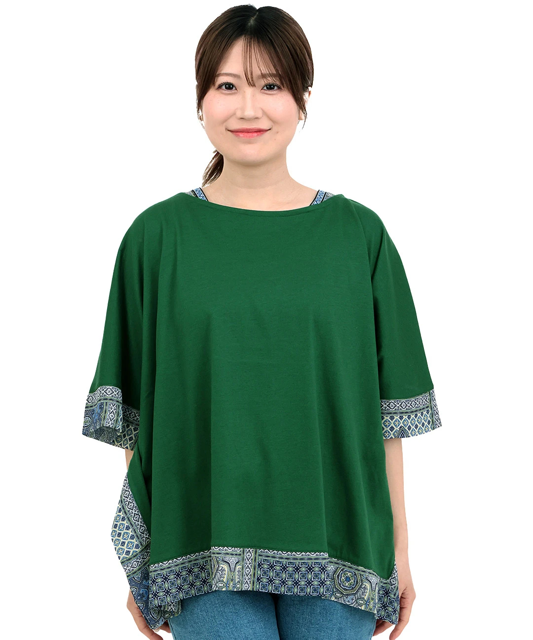 柄切替スクエアポンチョ / Tシャツ・カットソー | エスニック